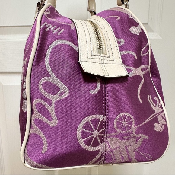Coach Horse & Carriage Purple Canvas White Leather Trim Satchel Vintage Y2K - Picture 5 of 11